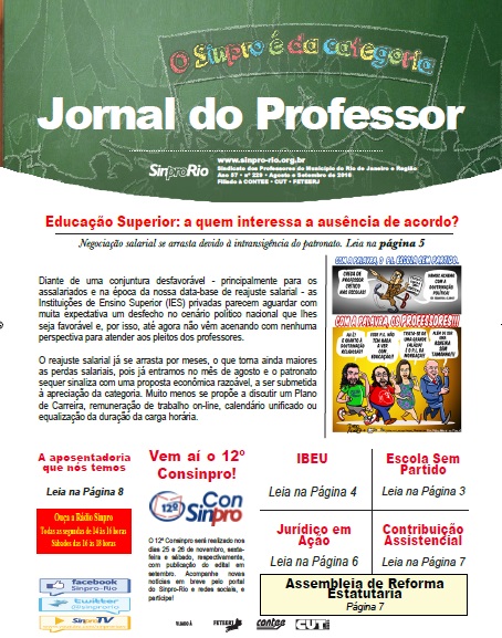 Jornal do Professor – Ano 57 – nº 229 – Agosto e Setembro de 2016