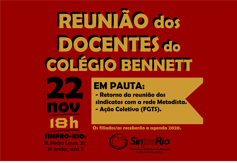 Bennett: assembleia de professores/as no Sinpro-Rio, 22/11