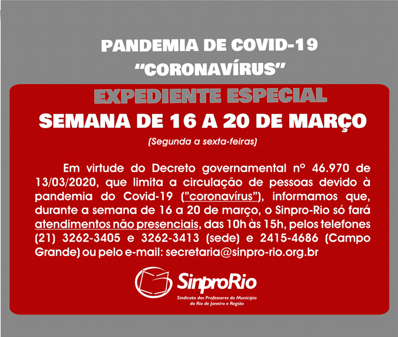 EXPEDIENTE ESPECIAL DO SINPRO-RIO – 16 a 20 março
