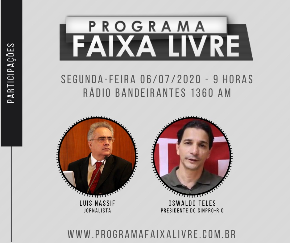 Programa Faixa Livre entrevista Sinpro-Rio dia 06/07, às 9h!
