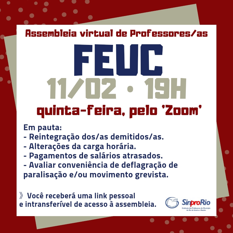 FEUC: assembleia virtual 11/02, às 19h!