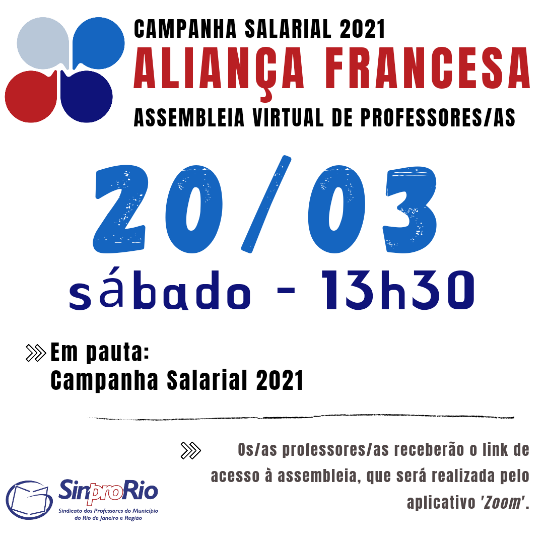 Aliança Francesa: assembleia virtual  dia 20/03, às 13h30!