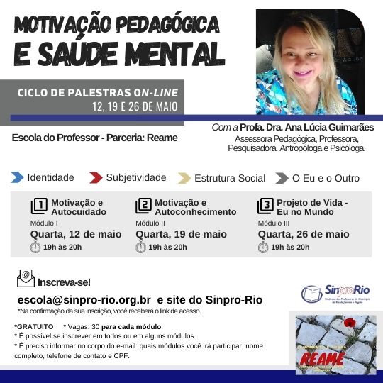 Motivação Pedagógica e Saúde Mental: 12, 19 e 26/05, às 19h!