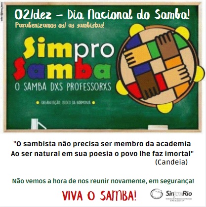 Sinpro-Rio saúda o Dia do Samba!