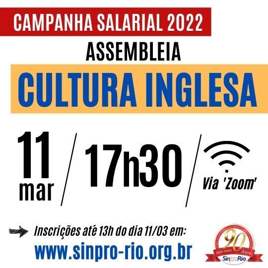 Cultura Inglesa: assembleia virtual dia 11/03, às 17h30!
