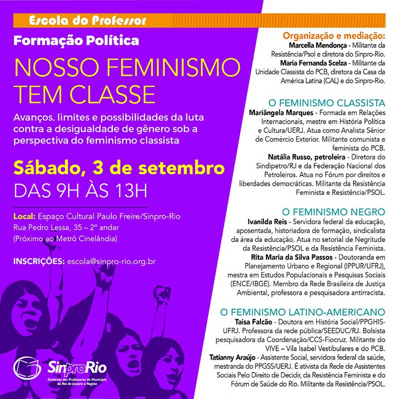 Formação Política: NOSSO FEMINISMO TEM CLASSE