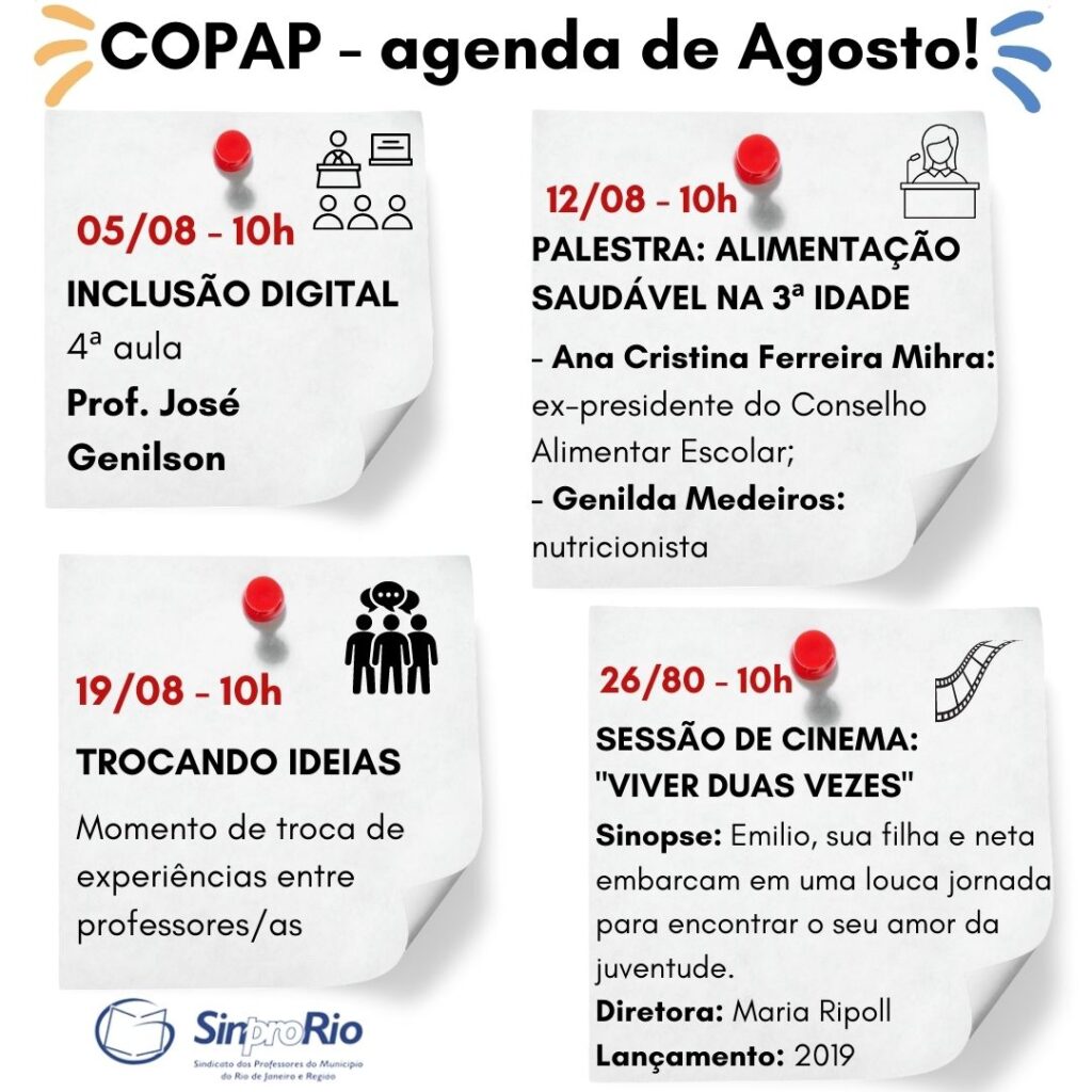 Agenda de agosto da COPAP. Participe!