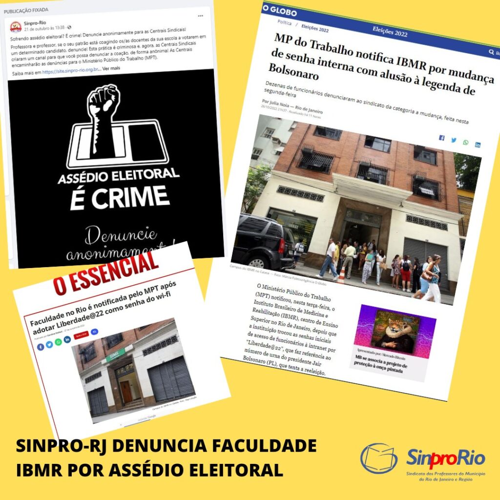 Feteerj: ‘Sinpro-Rio denuncia faculdade IBMR por assédio eleitoral’