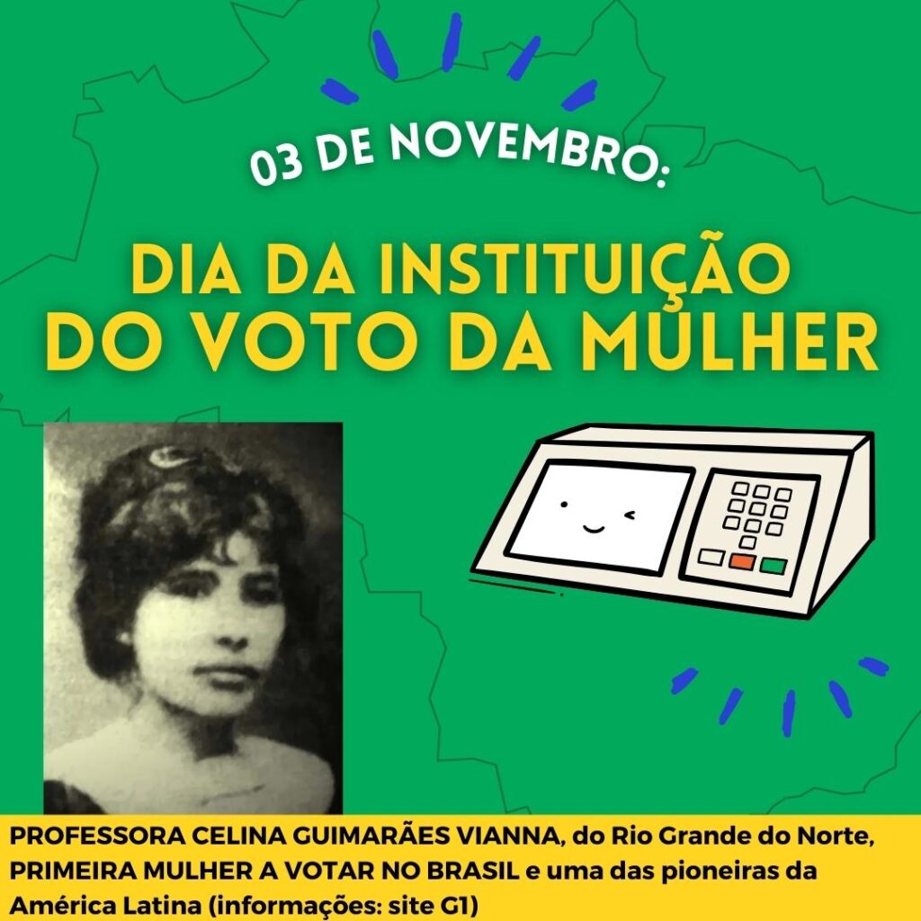 Dia 3/nov: dia da Instituição do Voto da Mulher. No Brasil, 1ª mulher a votar era professora!