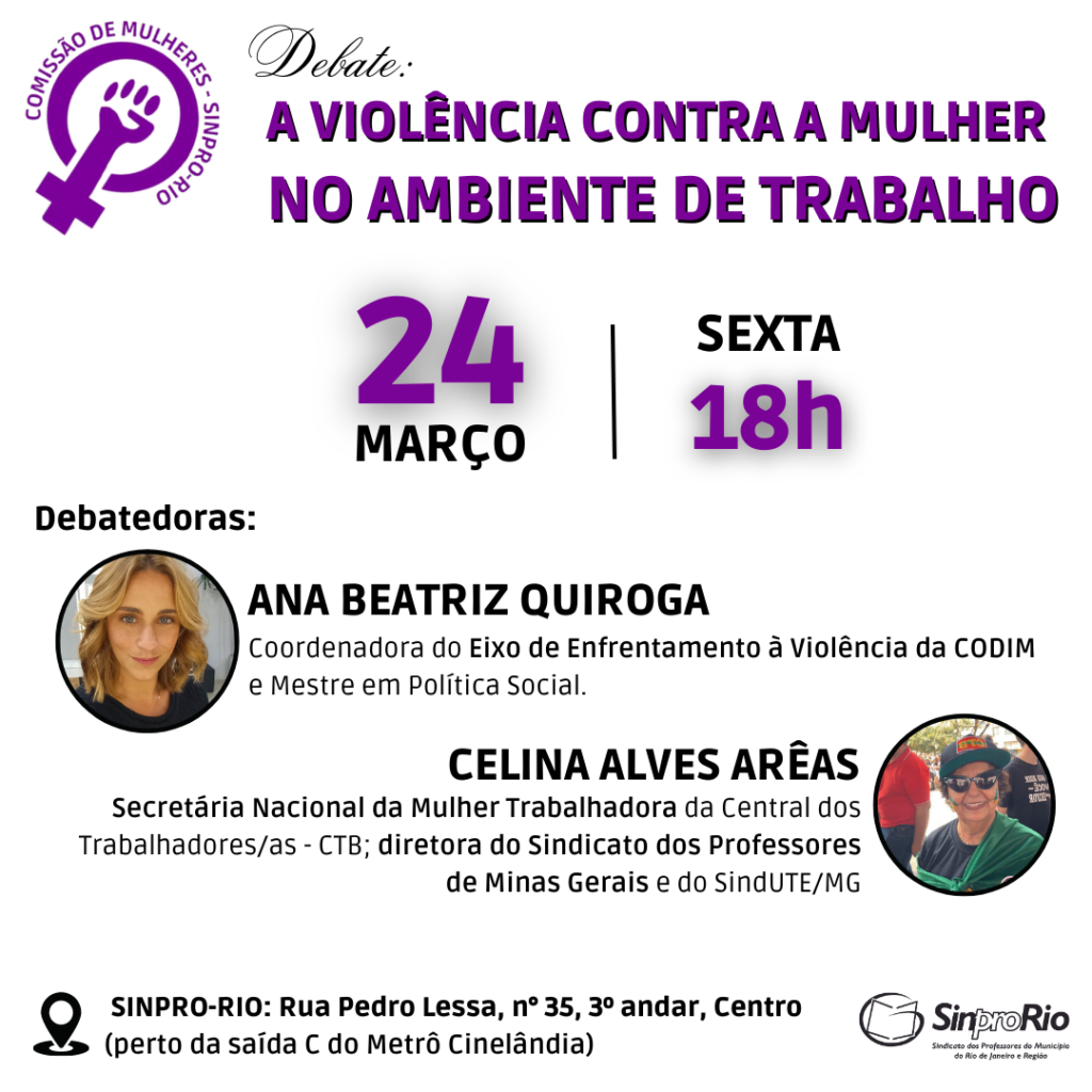 Comissão de Mulheres convida para “A violência contra a mulher no ambiente de trabalho”; 24/03, às 18h