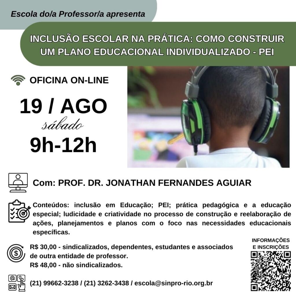Oficina “Inclusão Escolar na Prática”: dia 19/08, às 9h, on-line