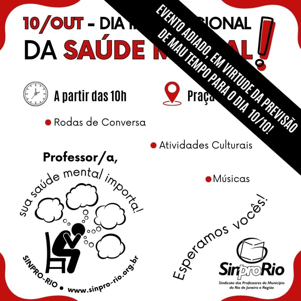 Dia Internacional da Saúde Mental: evento do dia 10/10 adiado!