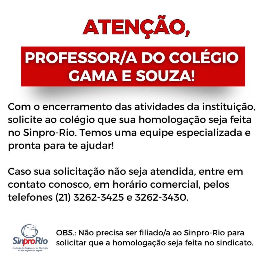 Atenção, professor/a do colégio Gama e Souza!