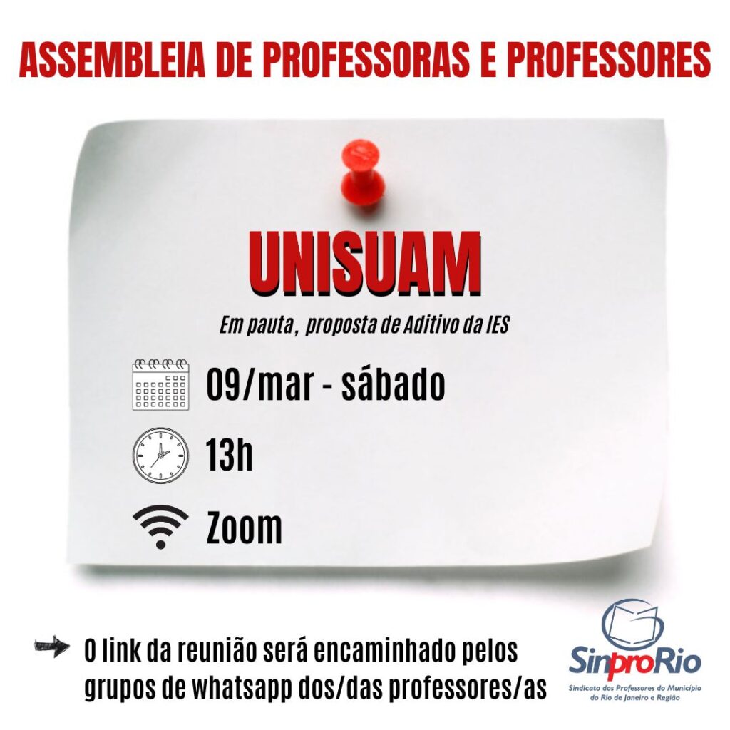 UNISUAM: assembleia de professores/as dia 09/março, às 13h!