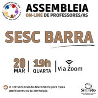 Camp. Salarial 2024 – Sesc Barra: assembleia virtual dia 20/03, 19h, pelo Zoom!