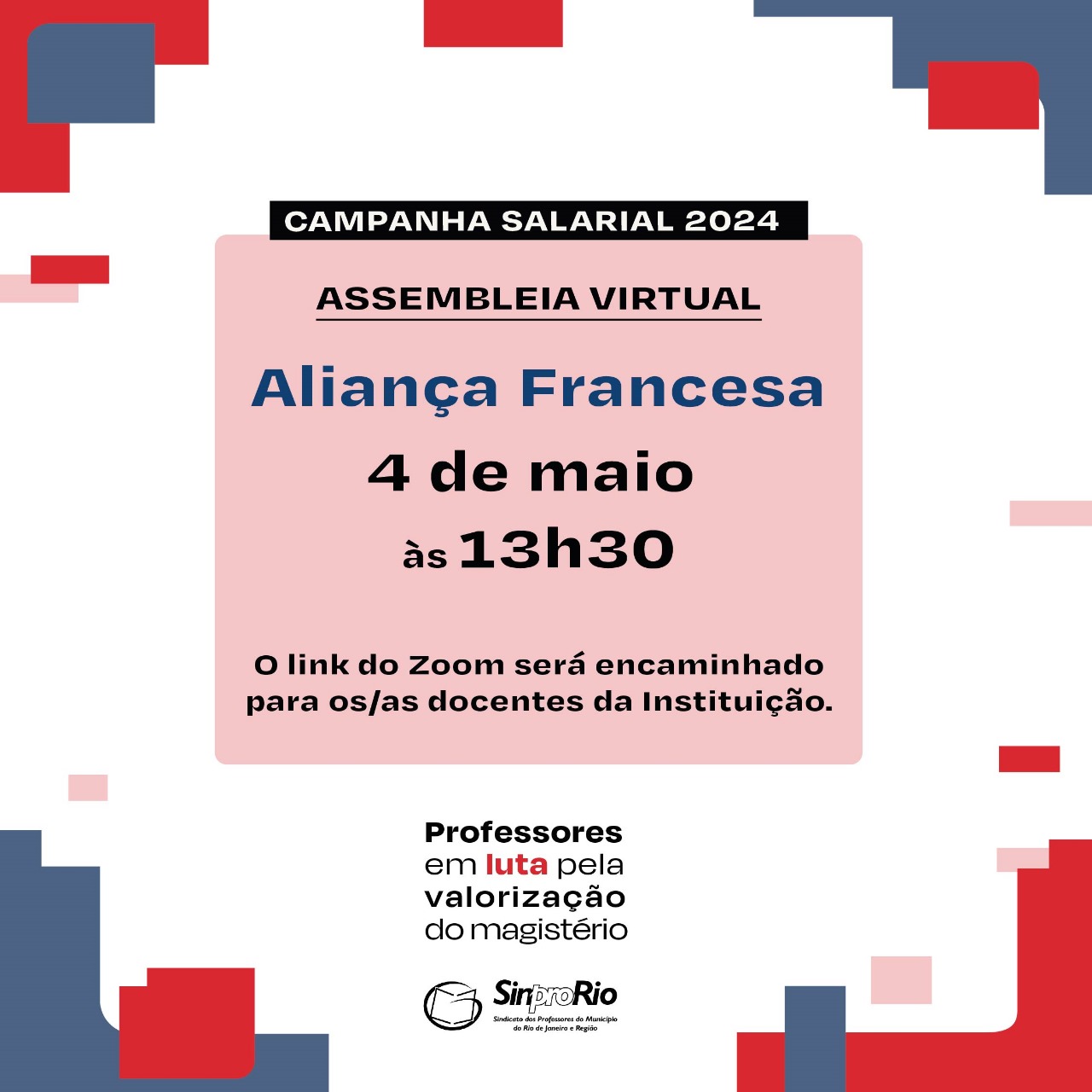 Camp. Salarial 2024 – Aliança Francesa: assembleia virtual 04/05, sábado, às 13h30!