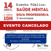 Evento do dia 14 de abril de “SAÚDE MENTAL” no Aterro foi cancelado