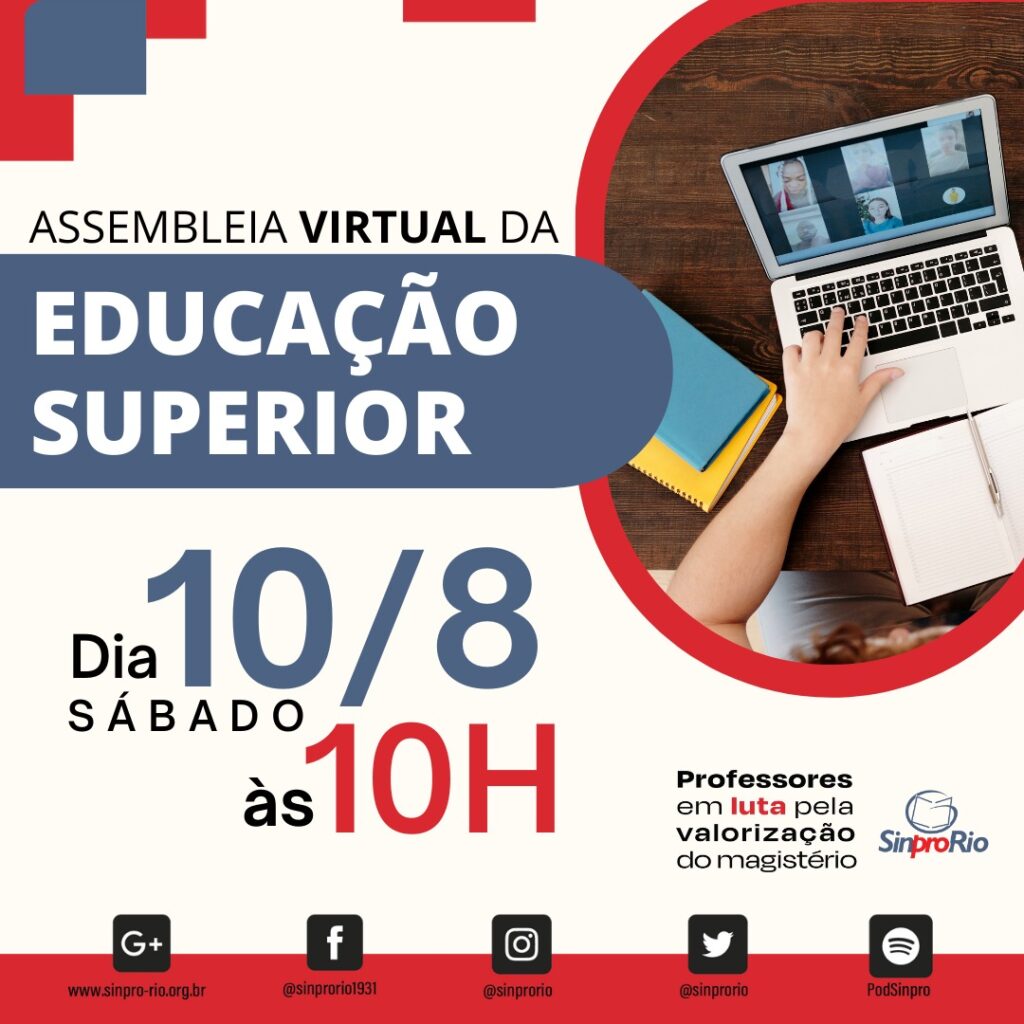 Camp. Salarial 2024 – Ed. Superior: assembleia virtual dia 10/8, sábado, às 10h!