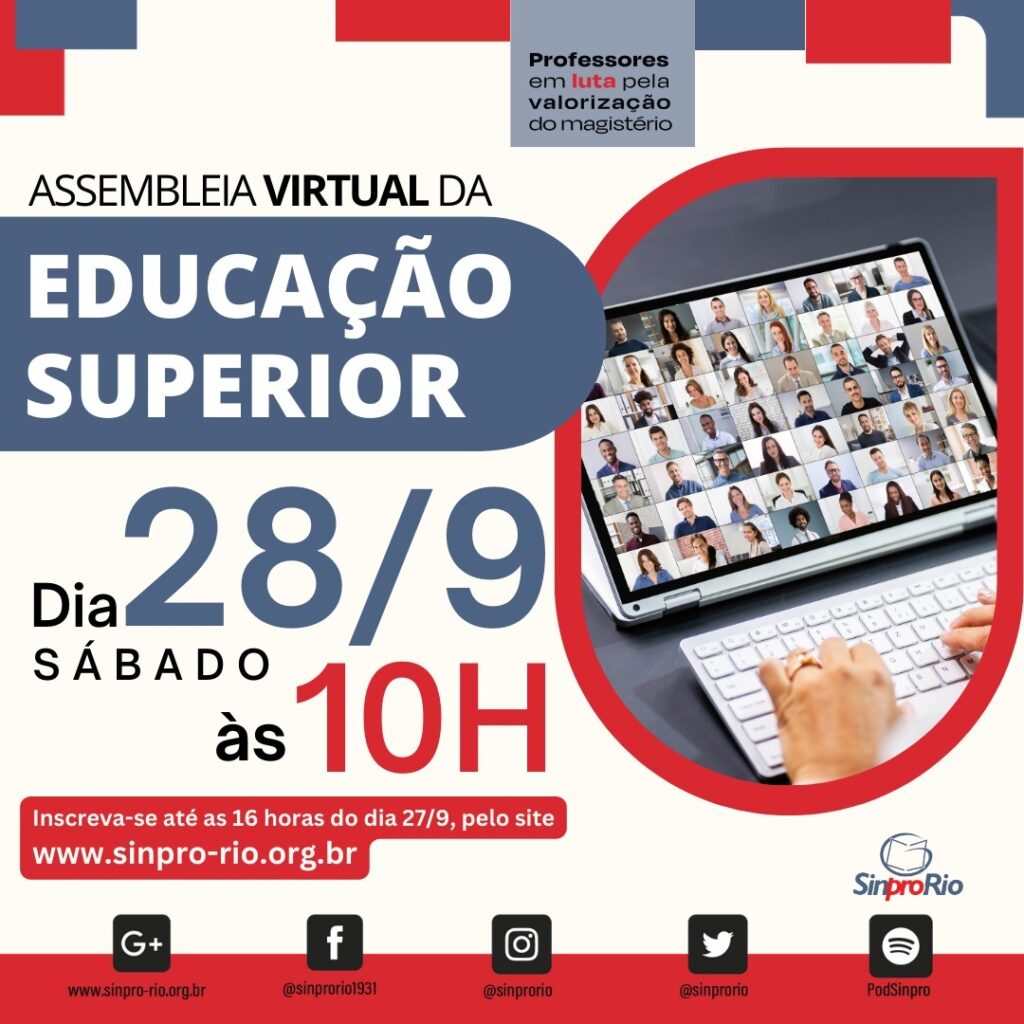 Camp. Salarial 2024 – Ed. Superior: assembleia on-line 28/9, sábado, 10h!