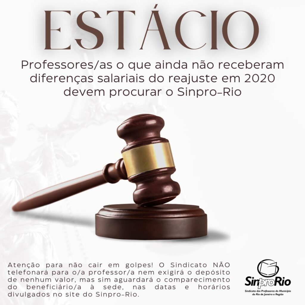 Estácio de Sá: professores/as que ainda não receberam diferenças salariais do reajuste em 2020 devem procurar sindicato. Saiba mais aqui!