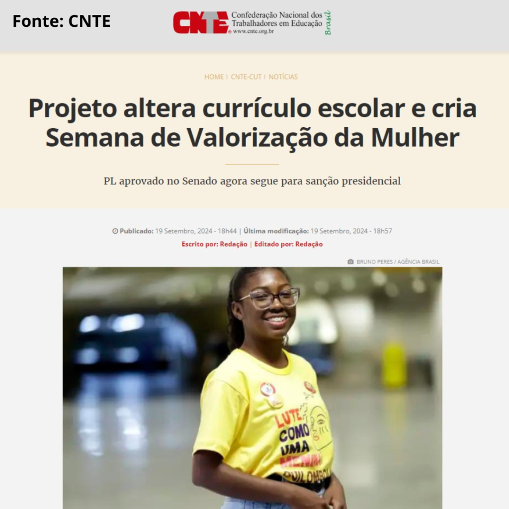 Projeto altera currículo escolar e cria Semana de Valorização da Mulher