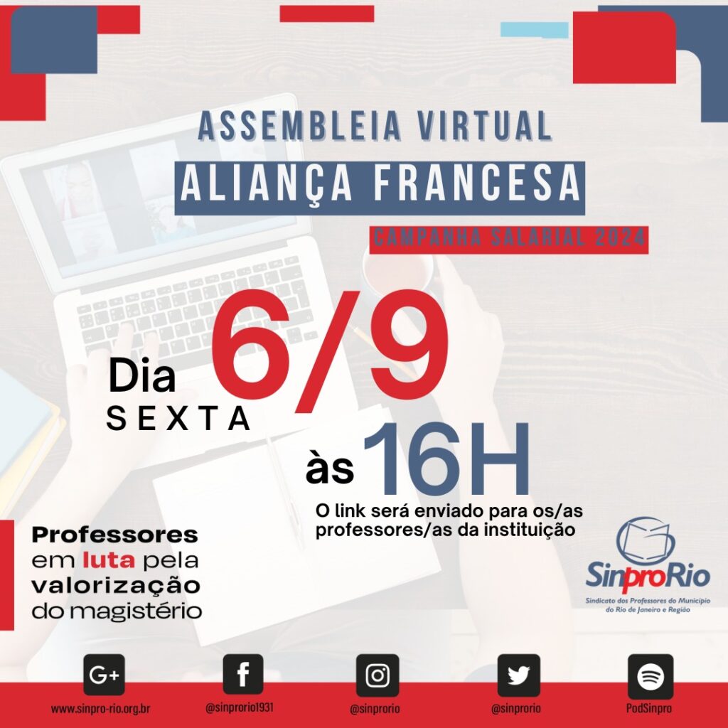 Camp. Salarial 2024 – Aliança Francesa: assembleia virtual dia 06/09, às 16h!